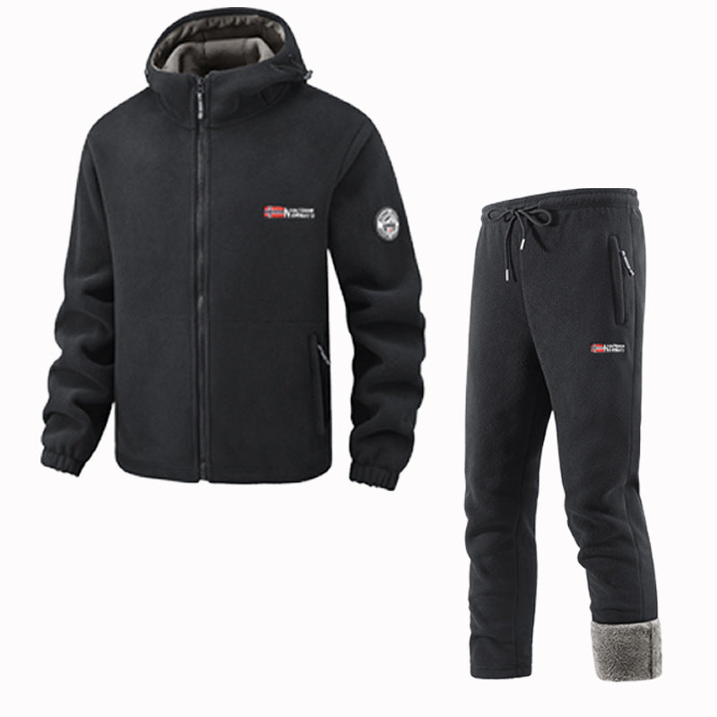 Herren Thermo-Fleece-Set mit Kapuzenjacke, Sherpa-gefüttert und elastischer Jogginghose EB