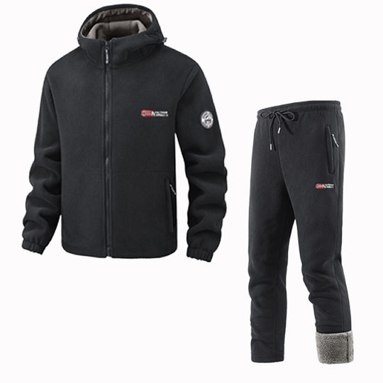 Herren Thermo-Fleece-Set mit Kapuzenjacke, Sherpa-gefüttert und elastischer Jogginghose EB
