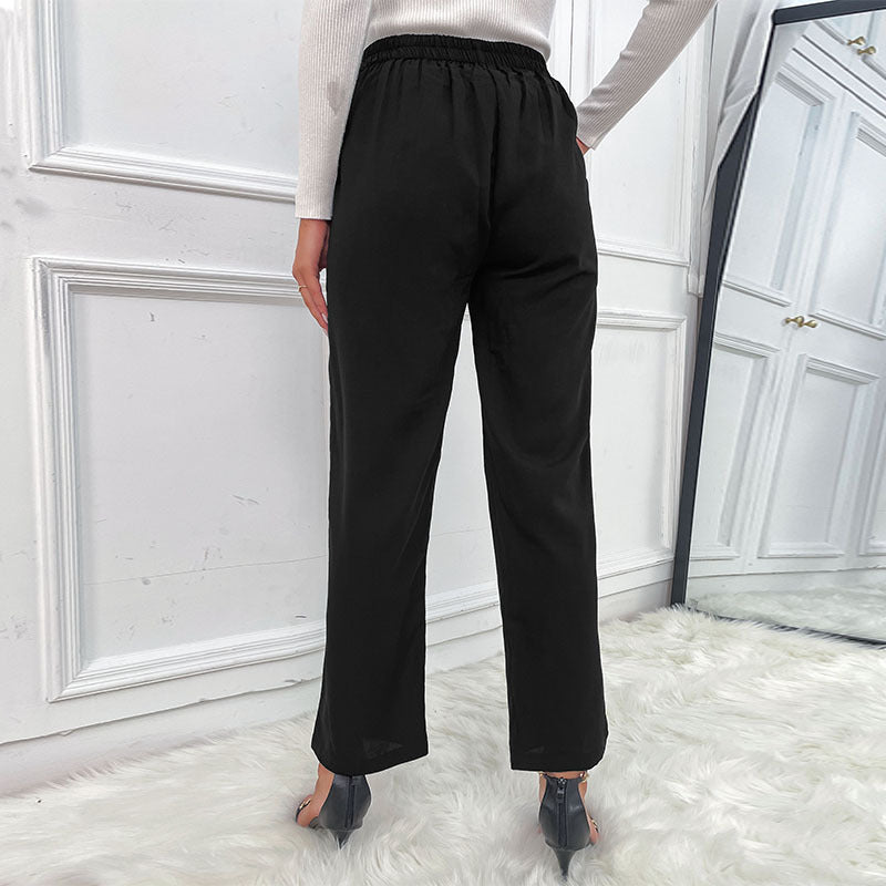 Damen elegante Stoffhose mit hohen Bund und modischen Knopfdetails EB
