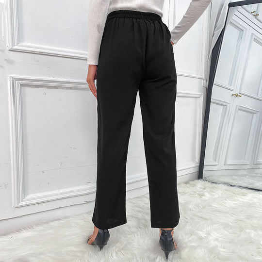 Damen elegante Stoffhose mit hohen Bund und modischen Knopfdetails EB