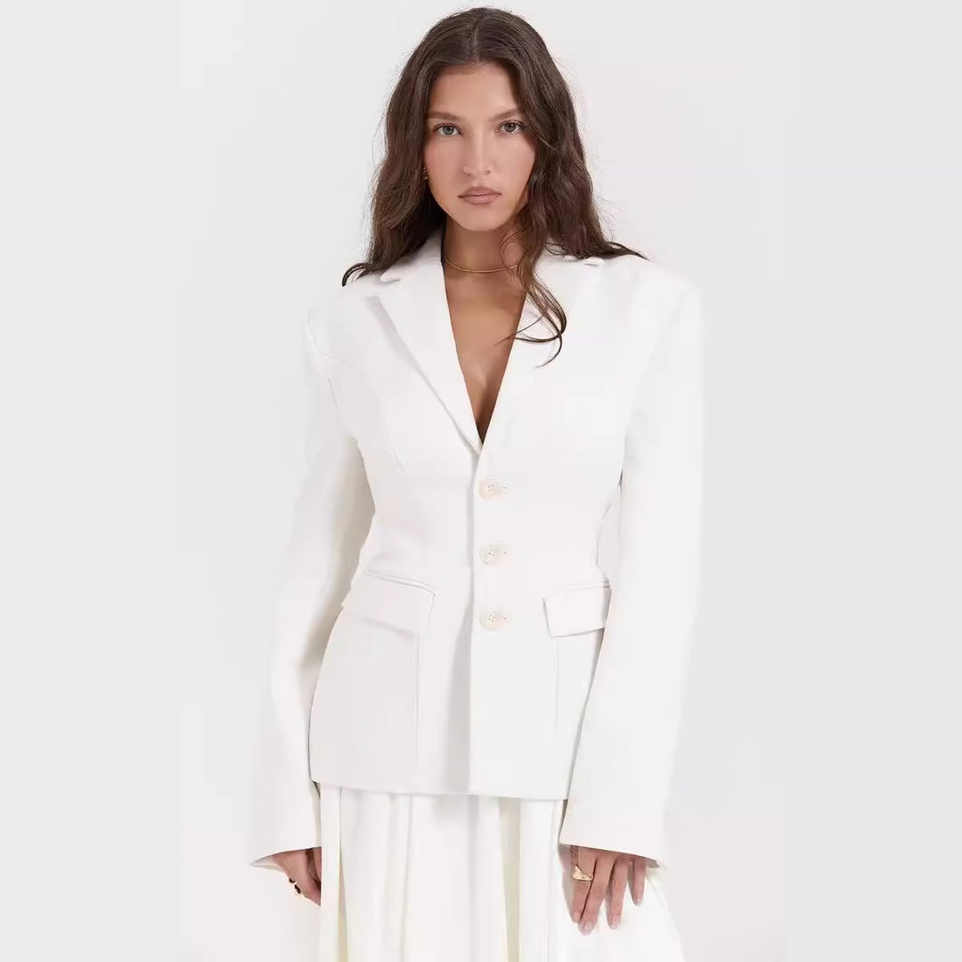 Damen elegante Blazerjacke mit tailliertem Schnitt und klassischem Revers EB