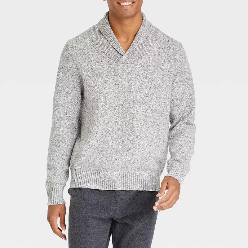 Herren Pullover mit Schalkragen und filigranem Rippdesign EB