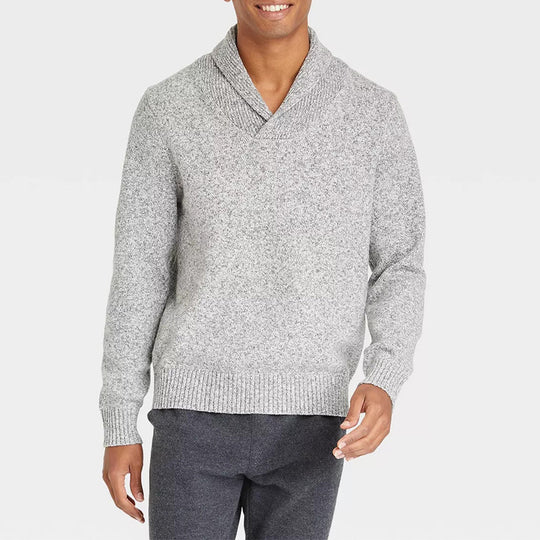 Herren Pullover mit Schalkragen und filigranem Rippdesign EB