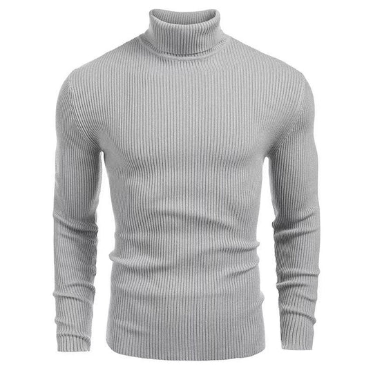 Herren nan Rippstrick Rollkragenpullover figurnaher elastischer Feinstrick EB