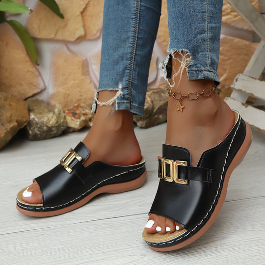 Damen Elegante und bequeme Mules mit modischen Schnallen EB
