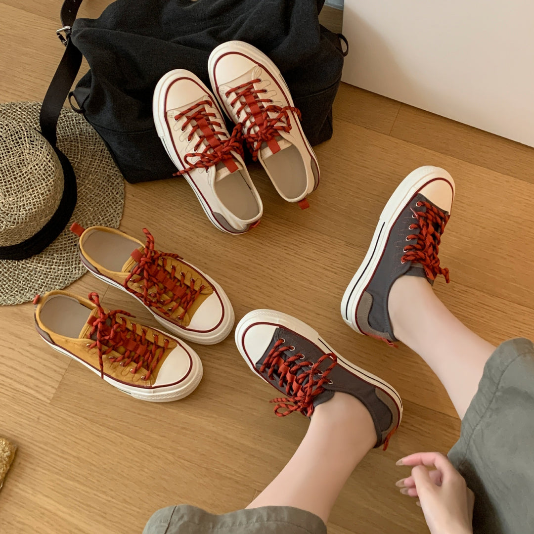 Damen Modische Sneaker mit atmungsaktiver Canvas-Oberfläche und robustem Sohlenprofil EB