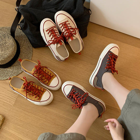 Damen Modische Sneaker mit atmungsaktiver Canvas-Oberfläche und robustem Sohlenprofil EB