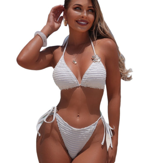 Damen Triangel-Bikini mit verstellbaren Seitenbändern und texturiertem Stoff EB