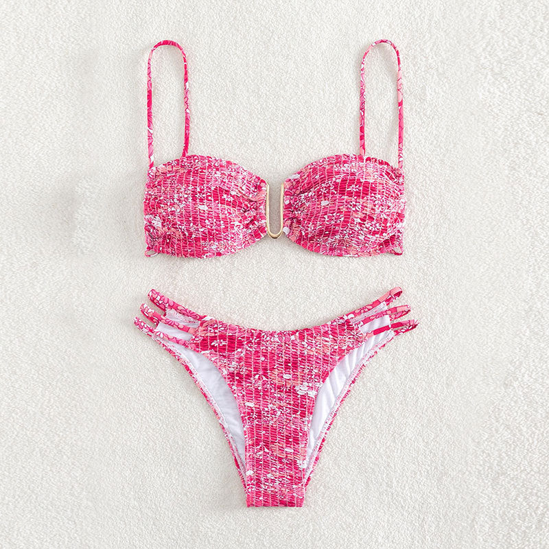 Damen Bikini-Set mit verspieltem Mustermix und modernen Schnürdetails EB