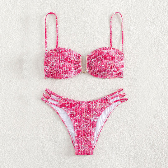 Damen Bikini-Set mit verspieltem Mustermix und modernen Schnürdetails EB
