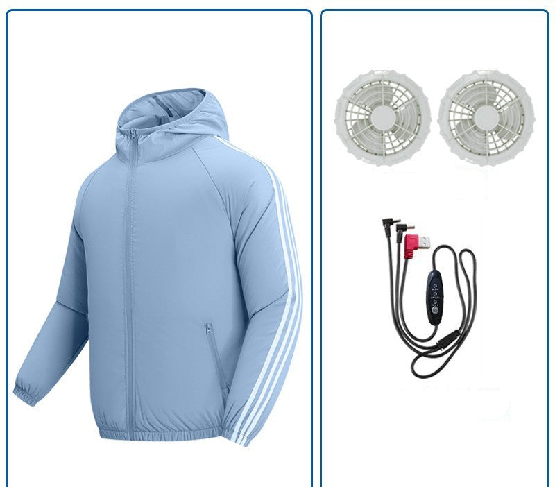 Unisex nan atmungsaktive Kühljacke mit integrierten USB-Lüftern und Kapuze R&B