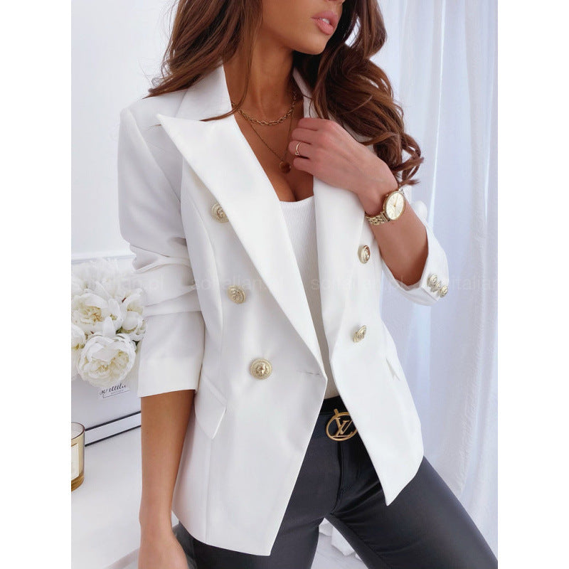 Damen eleganter Blazer-Anzug mit goldenen Knopfdetails EB