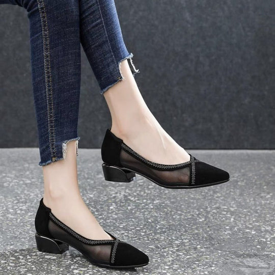 Damen Elegante Sling-Pumps mit transparentem Mesh-Einsatz und funkelnden Details EB