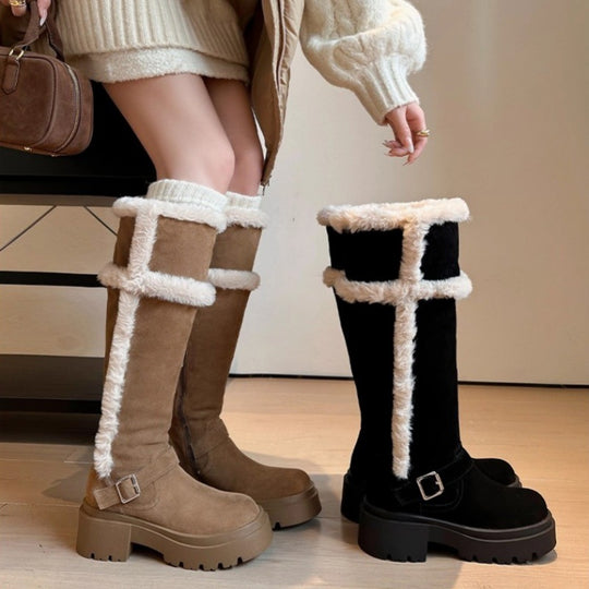 Damen modische Winterstiefel mit flauschigem Futter und robustem Plateau-Heel EB