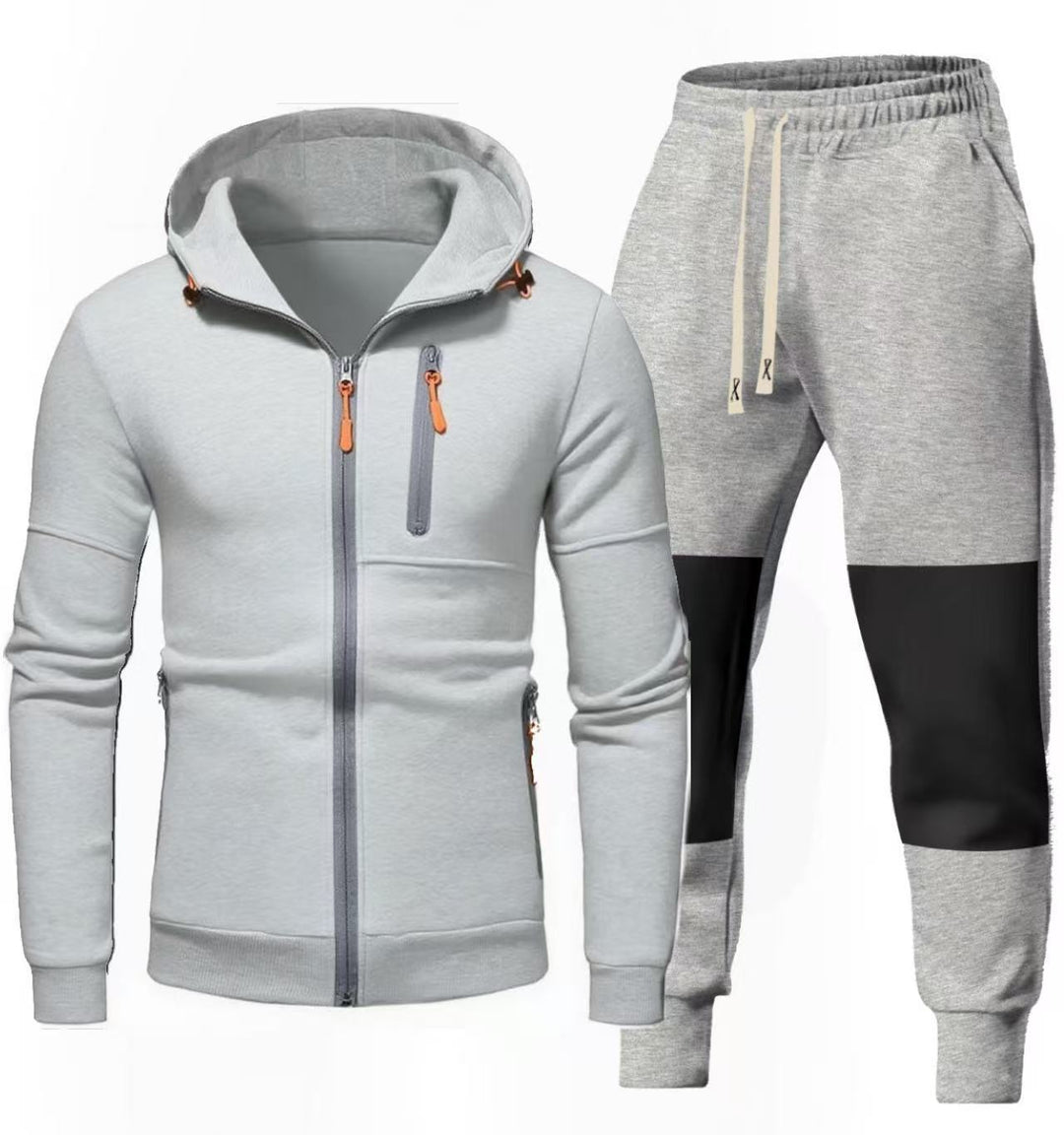 Herren Sportliches Hoodie- und Jogginghose-Set mit Funktionalen Reißverschlusstaschen EB
