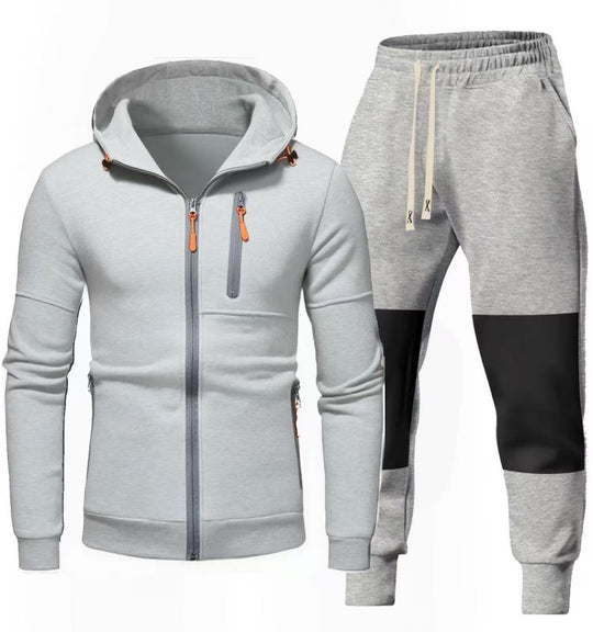 Herren Sportliches Hoodie- und Jogginghose-Set mit Funktionalen Reißverschlusstaschen EB