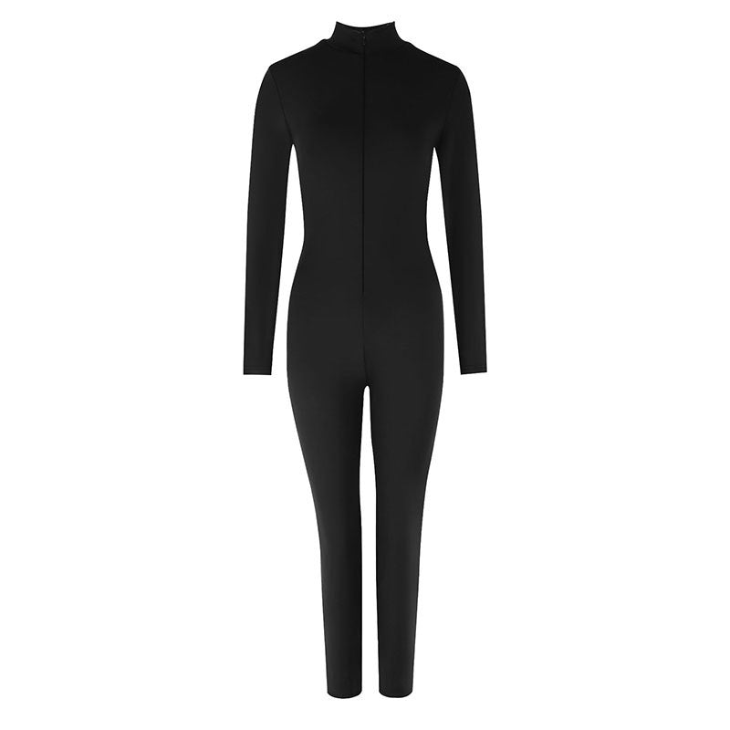 Damen Langarm-Jumpsuit mit hohem Kragen und nahtlosem Design EB