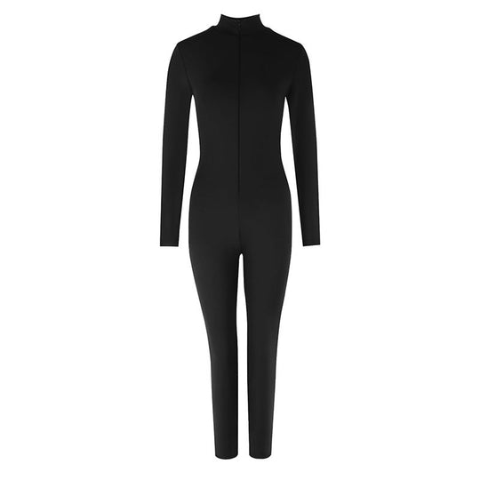 Damen Langarm-Jumpsuit mit hohem Kragen und nahtlosem Design EB