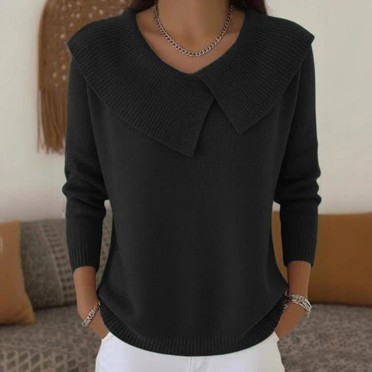 Damen nan grobgestrickter Pullover mit übergroßem Matrosenkragen und gerippten Abschlüssen EB