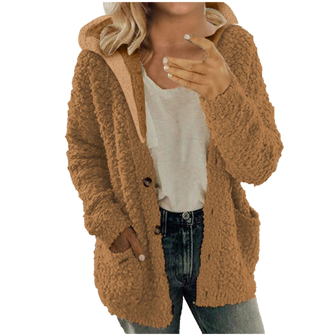 Damen kuschelige Fleecejacke mit Kapuze und praktischen Taschen EB