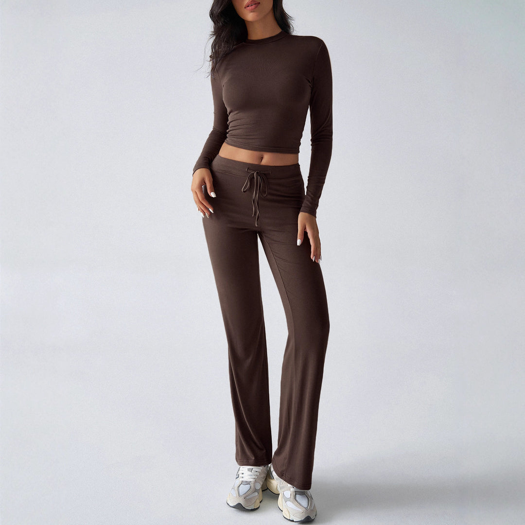 Damen Sportliches Lounge-Set mit langärmeligem Oberteil und weitem Hosenbein EB