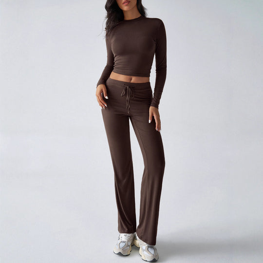 Damen Sportliches Lounge-Set mit langärmeligem Oberteil und weitem Hosenbein EB