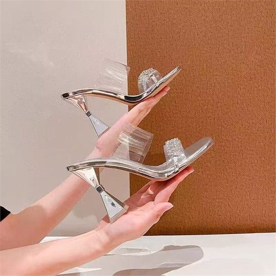 Damen transparente High Heel Sandalen mit funkelnden Strassverzierungen EB