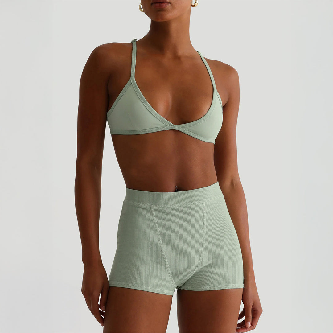 Damen Sport-Bustier und Shorts-Set mit hohem Bund EB