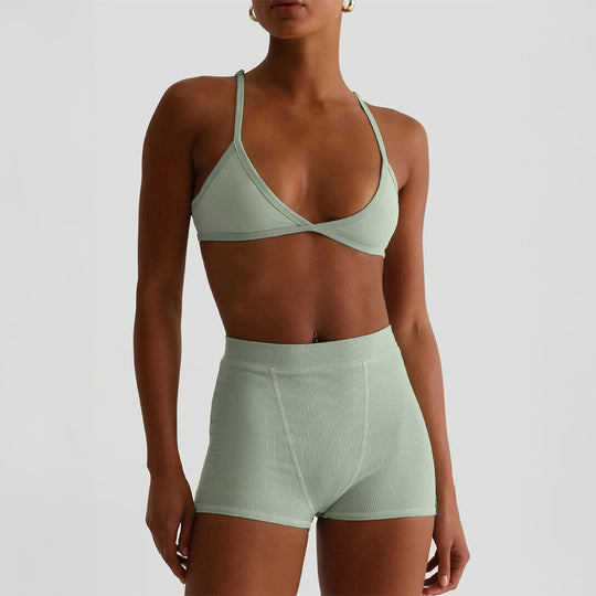 Damen Sport-Bustier und Shorts-Set mit hohem Bund EB