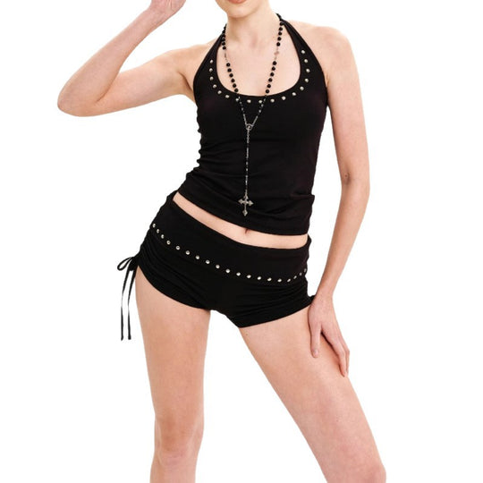 Damen sportliches Set aus Top und Shorts mit Nietenverzierung EB