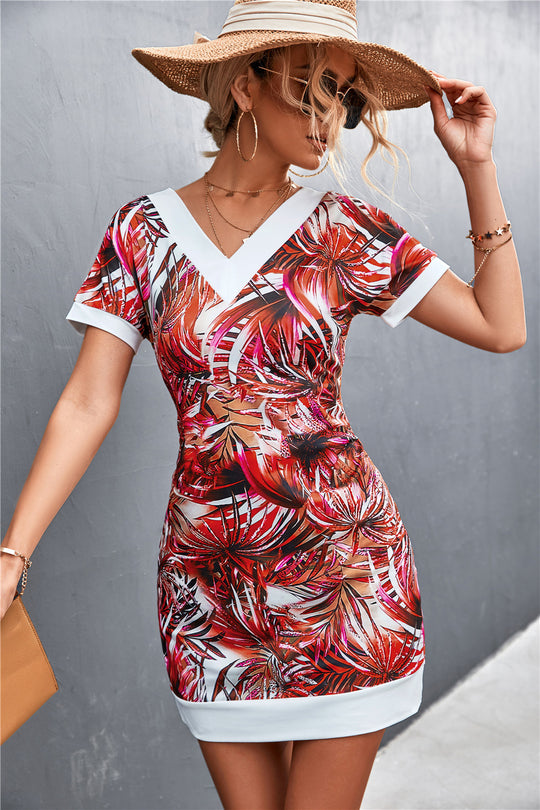 Damen Blusenkleid mit floralem Muster und eleganter Schulterpartie EB