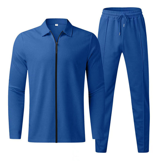 Herren Strukturiertes Waffel-Loungewear-Set mit Kragen-Halbzip & Kordelzughose EB
