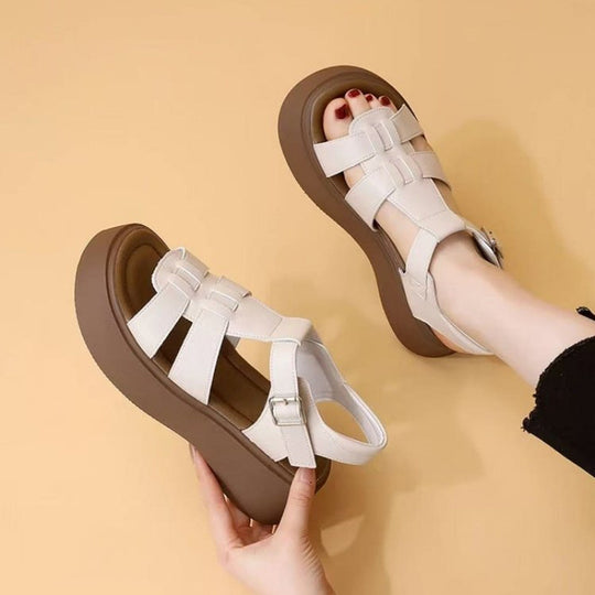Damen Komfortable Plateau-Sandalen mit verstellbaren Riemen und modischem Design EB