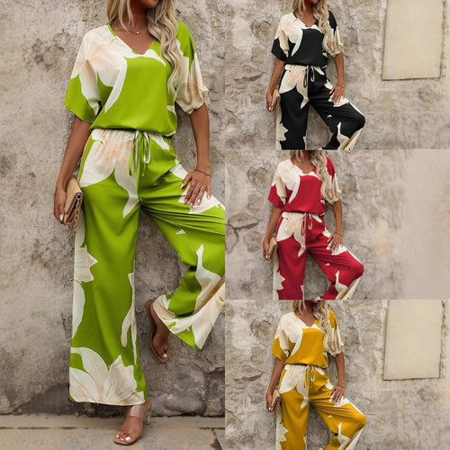 Damen Luftiges Zweiteiliges Set mit floralem Design und weitem Schnitt EB