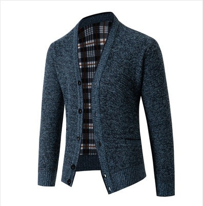Herren eleganter Strickcardigan mit Karomuster EB