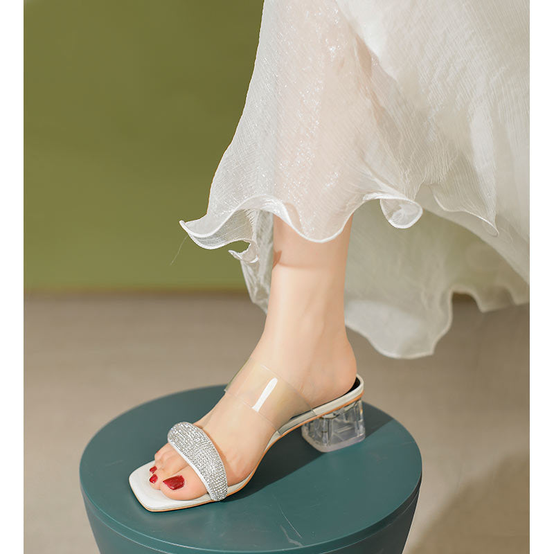 Damen Glamouröse Sandalen mit transparenten Riemen und funkelndem Strass EB