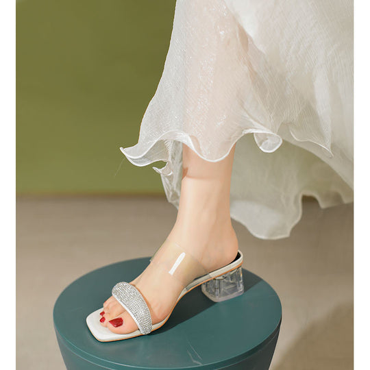Damen Glamouröse Sandalen mit transparenten Riemen und funkelndem Strass EB