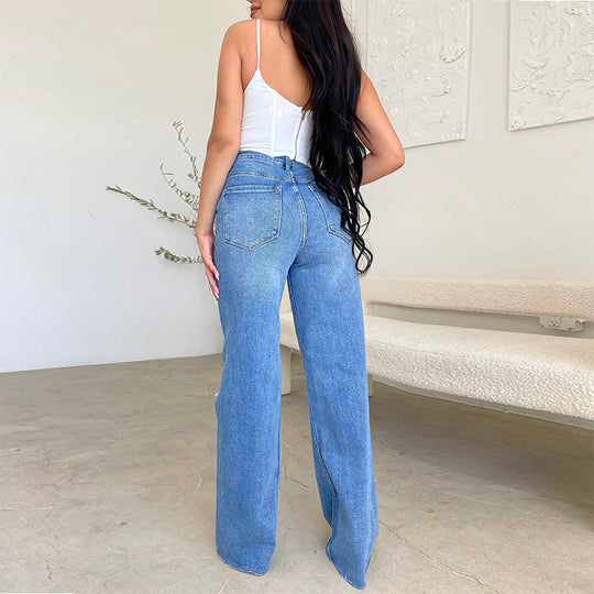 Damen Weit geschnittene Jeans mit Destroyed-Details EB
