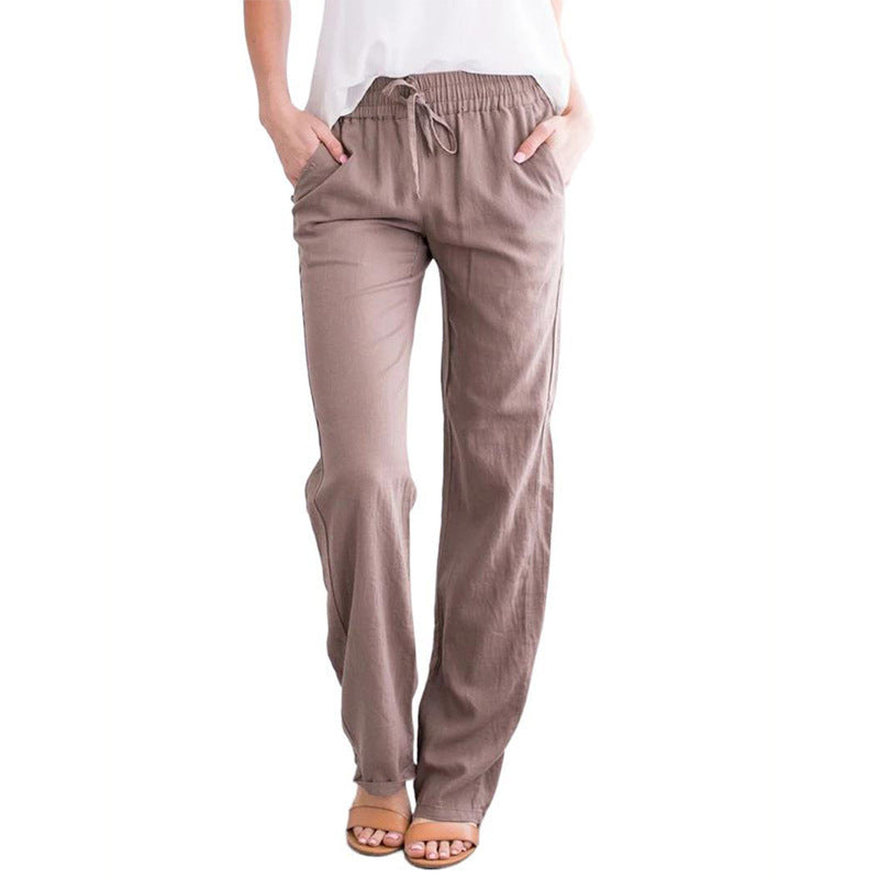 Damen Weite Hose mit elastischem Bund und praktischen Seitentaschen EB