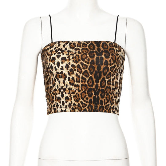 Damen Crop-Top mit tierischem Muster und verstellbaren Trägern EB