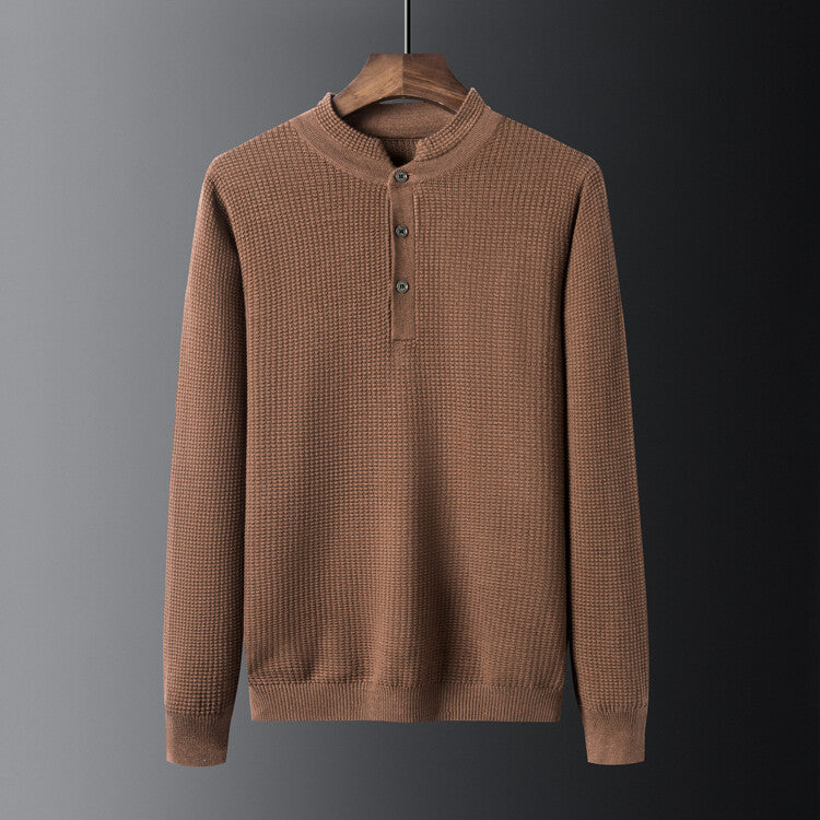 Herren Strukturierter Langarm-Pullover mit Knopfleiste EB