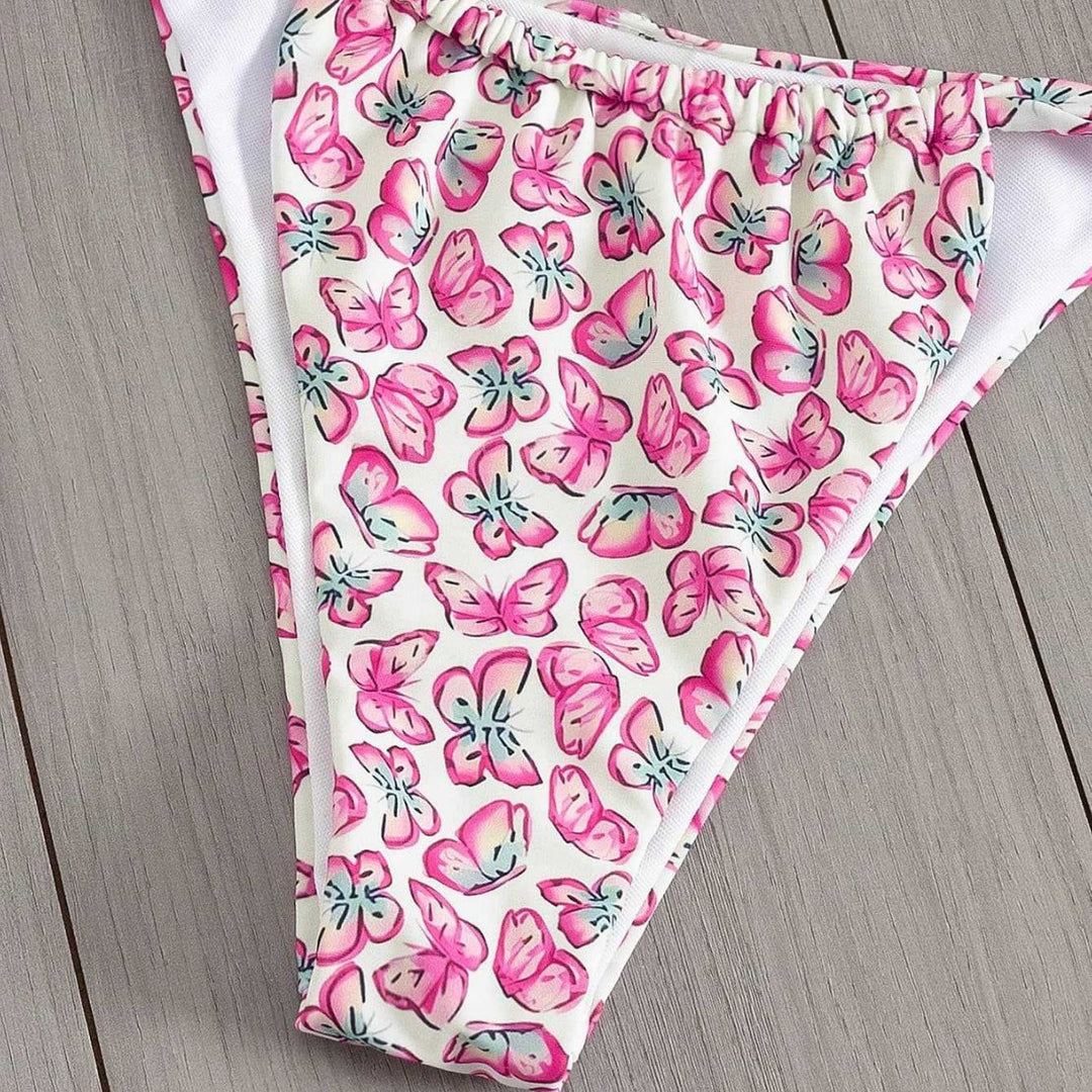 Damen Floral Triangel-Bikini mit seitlichen Bindebändern EB