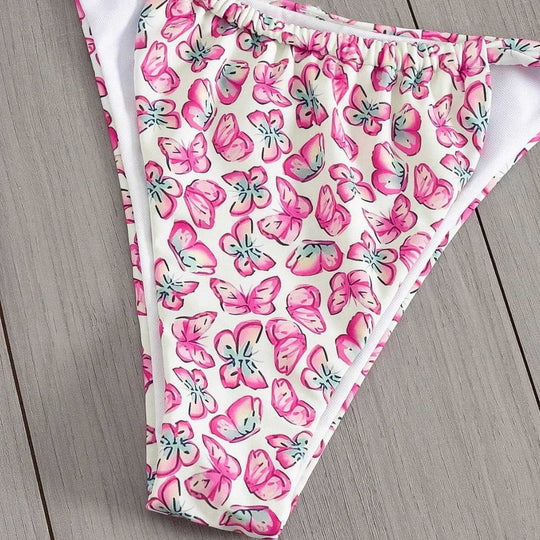 Damen Floral Triangel-Bikini mit seitlichen Bindebändern EB