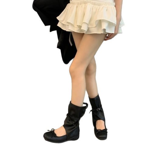 Damen modische Ballerinas mit elastischem Riemen und charmantem Schleifenakzent EB