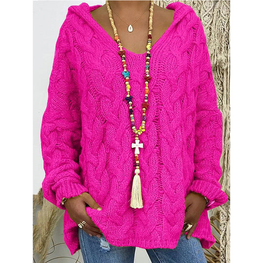 Damen Kapuzenpullover mit Zopfmuster und weitem Schnitt EB