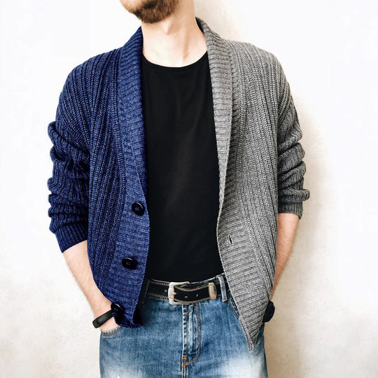Herren Strickjacke mit modernem Strukturmuster und großen Knöpfen EB