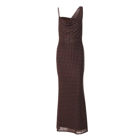 Damen Maxikleid mit asymmetrischem Ausschnitt und eingewebtem Punktedesign EB