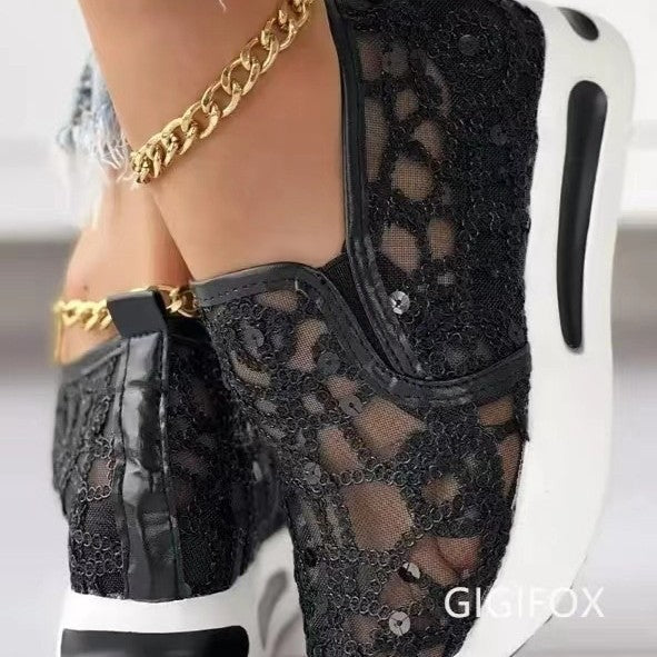 Damen Sneakers mit modischem Netzdesign und glitzernden Akzenten EB