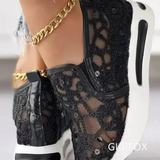 Damen Sneakers mit modischem Netzdesign und glitzernden Akzenten EB
