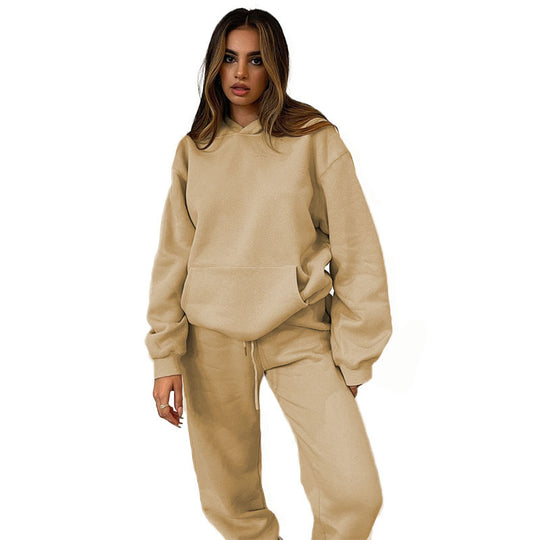 Damen nan lässiges Oversize-Kapuzenloungewear-Set mit fleecegefüttertem Hoodie und hochgeschnittener Jogginghose EB